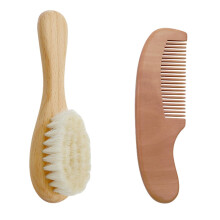 Baby Bath Brush with Soft Wool Bristles and Wooden Hair Comb for Newborn Gentle Scalp Massage