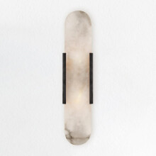 Modern Alabaster Bathroom Wall Sconce with Soft Diffused Lighting, Black Long Wall Light Fixture
