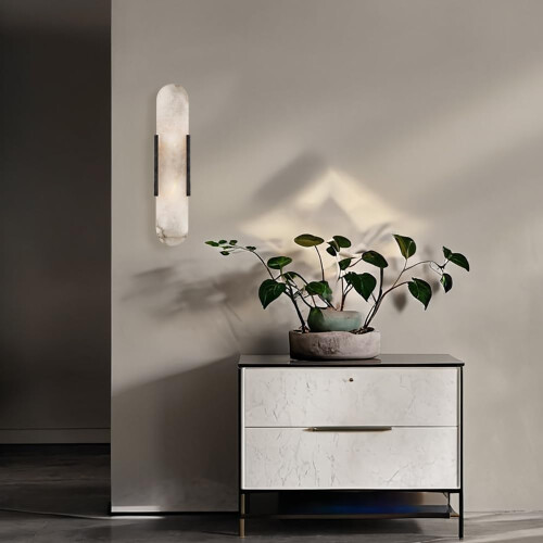 Modern Alabaster Bathroom Wall Sconce with Soft Diffused Lighting, Black Long Wall Light Fixture 2