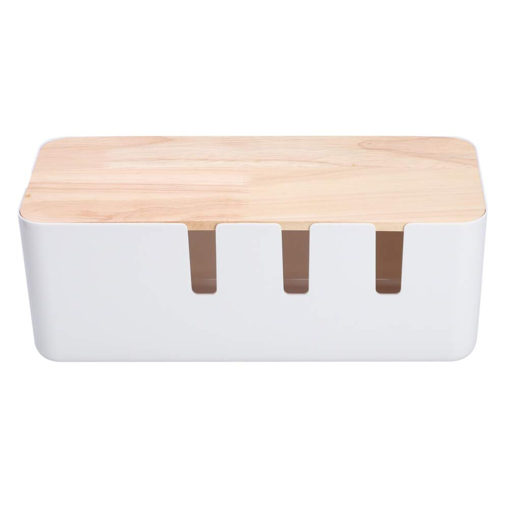 Cable Management Box With Wooden Lid For Power Strips And Adapters, Desk And Home Cord Organizer 9113335841567
