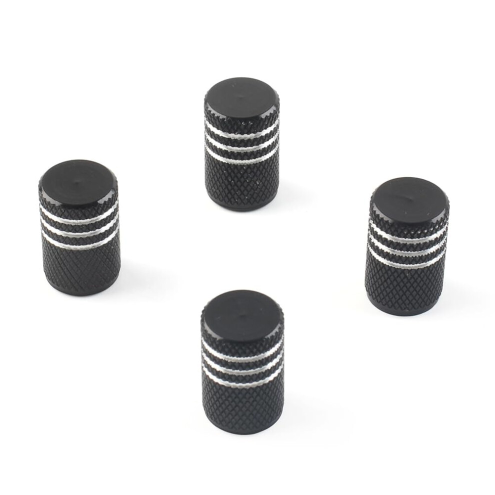 4Pcs Cnc Machined Aluminum Knurled Tire Valve Caps, Universal Wheel Valve Stem Covers Dustproof Black 9174973694366