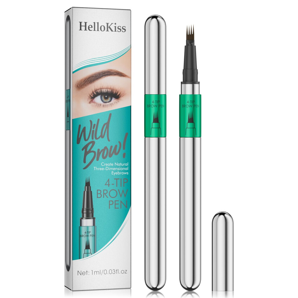 Brown Waterproof 4Tip Microblading Eyebrow Pen 24H Wear Smudge For Natural Hairlike Brows