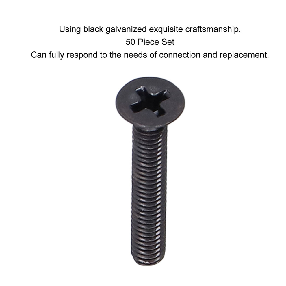 50Pcs M4 A2-70 Countersunk Screws Flat Head Black
