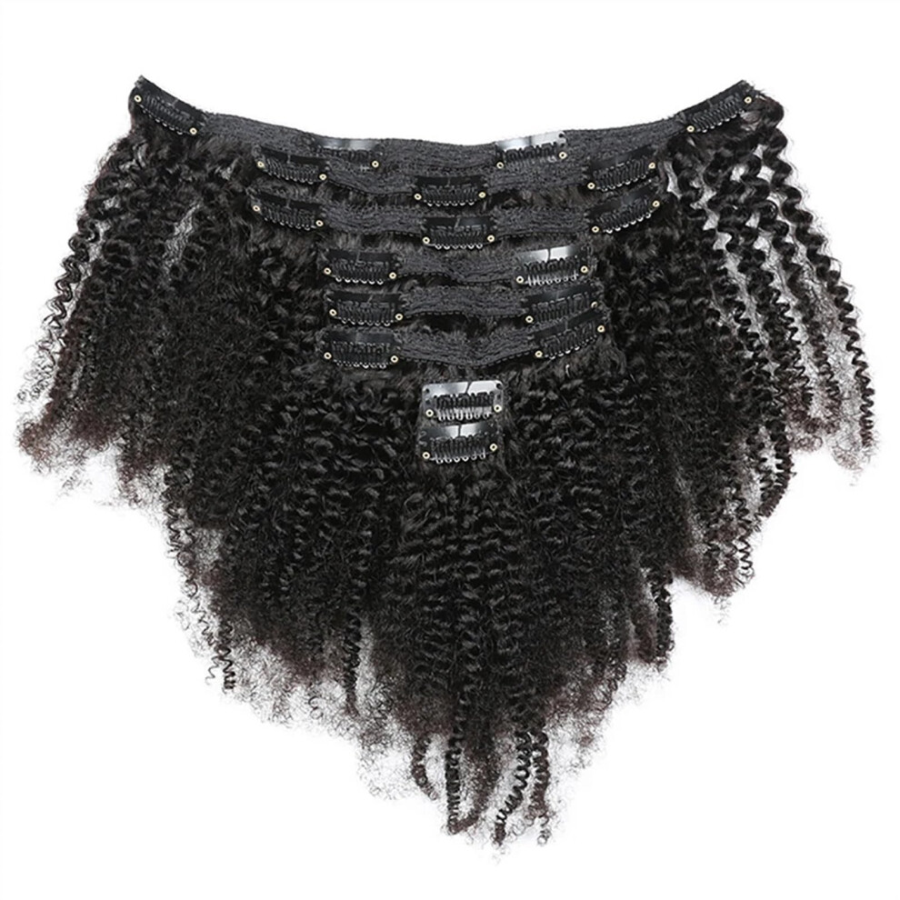 Unisex Black 18 Inch Kinky Curly Clip In Human Hair Extensions 3B 3C Brazilian Natural 10Pcs Set