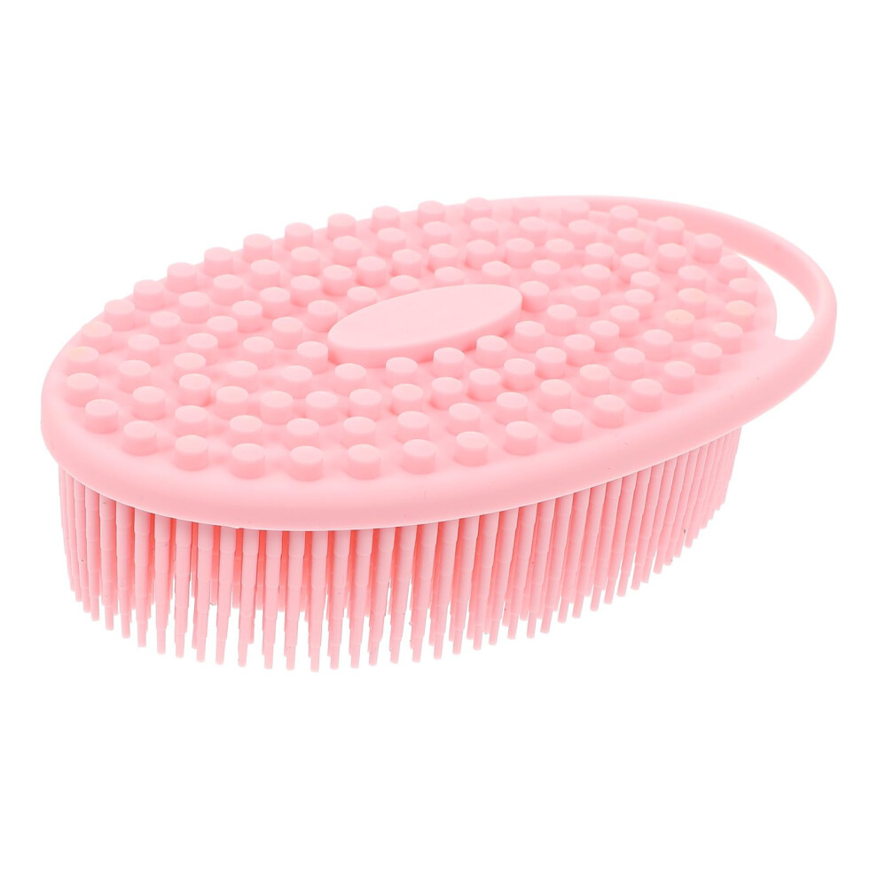 Pink Silicone Shower Brush With Soft Bristles, Doublesided Body Scrubber For Gentle Skin Exfoliation,