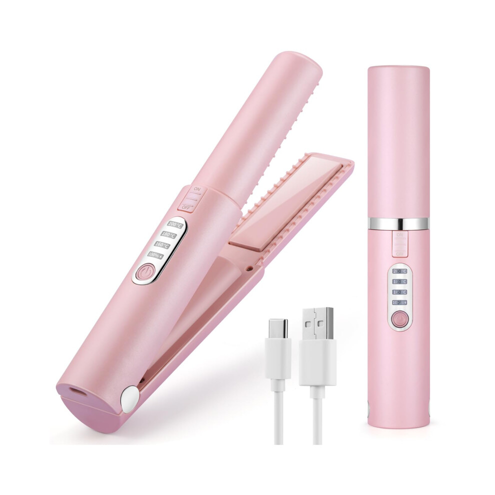Cordless Hair Straightener 2 in 1 Flat Iron and Curler USBC Rechargeable Ceramic Travel Size
