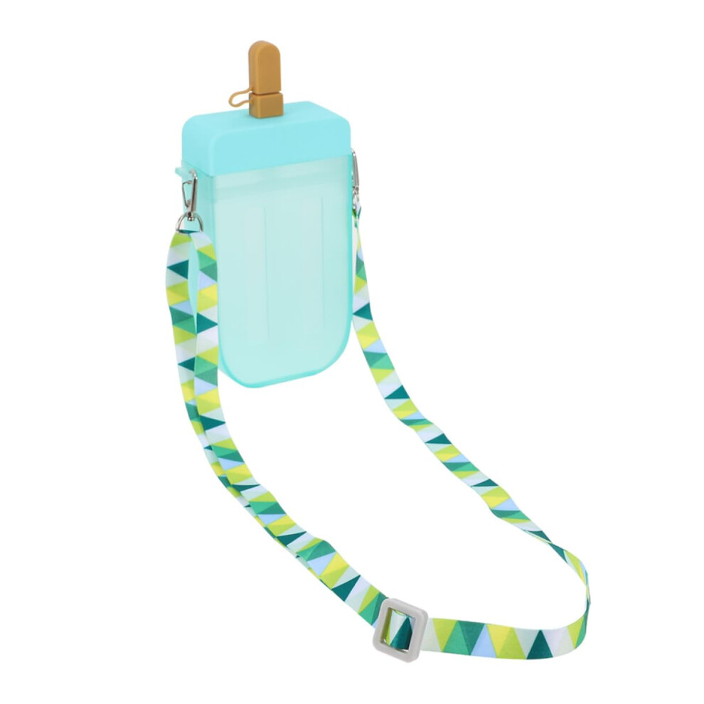 Cute Popsicle Water Bottle for Kids Leakproof Ice Cream Shaped Sippy Cup with Straw and Shoulder Strap