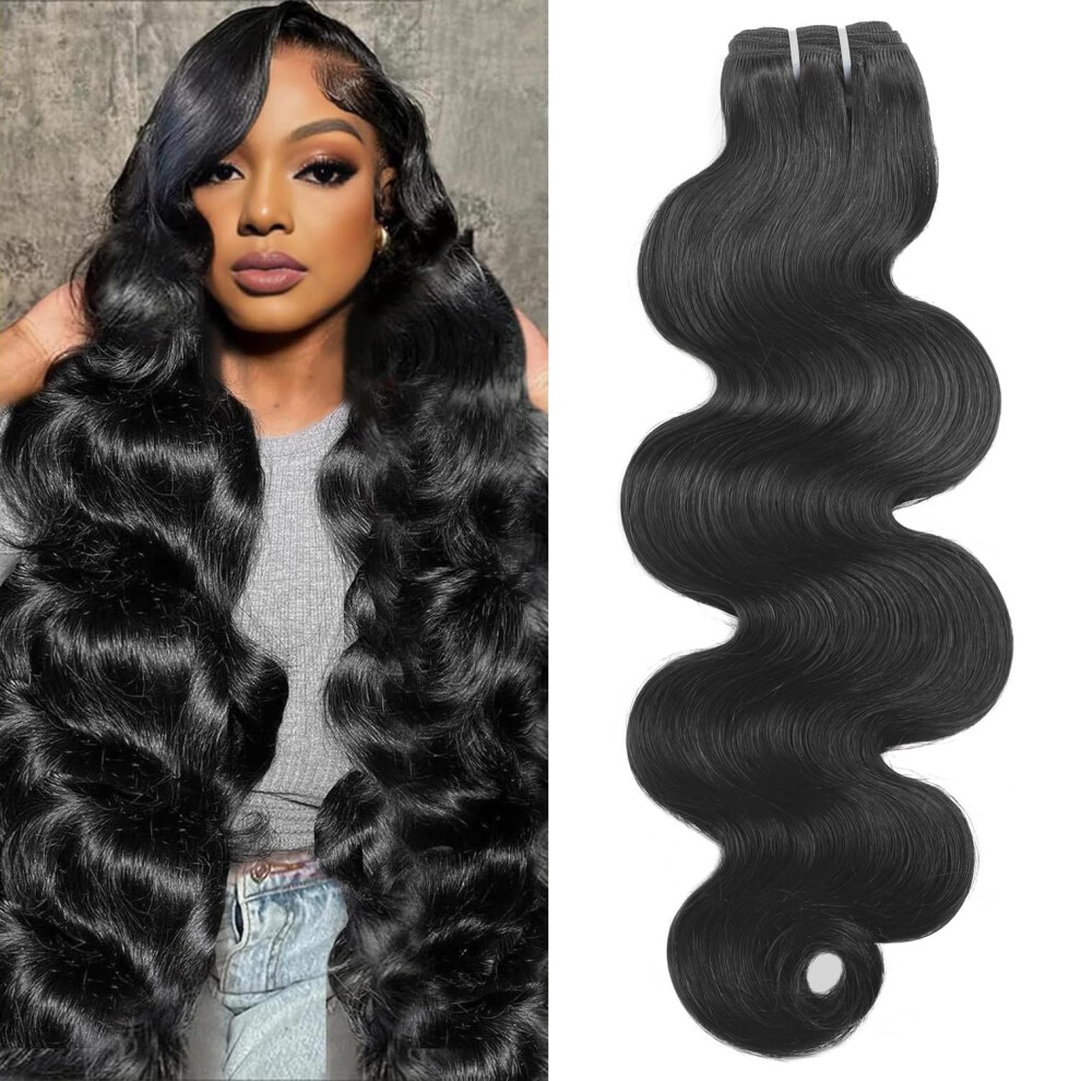 Unisex 22 Inch Brazilian Human Hair Extensions Body Wave Bundles Natural Wavy Weave Minimal Shedding