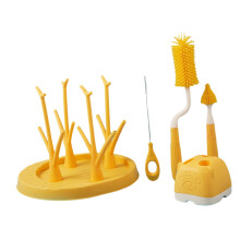 Baby Bottle Brush Set with Drying Rack, Silicone Cleaner for Gentle Scratch Cleaning, Yellow