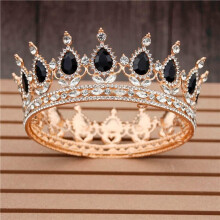 Crystal Tiara Crown for Women Sparkling Bridal Headpiece Large Royal Queen Wedding Gold Black