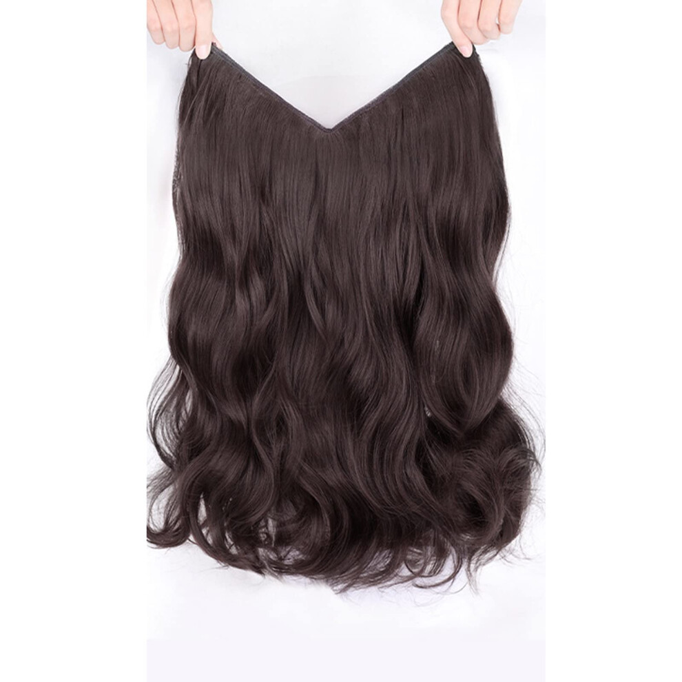 Unisex Brown Human Hair Wig Long Wavy U Shape Dark 23.6In Clip In Extensions Instant Volume Curls