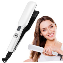 Ceramic Hair Straightener Flat Iron with PTC Heating and Long Power Cord for All Hair Types White