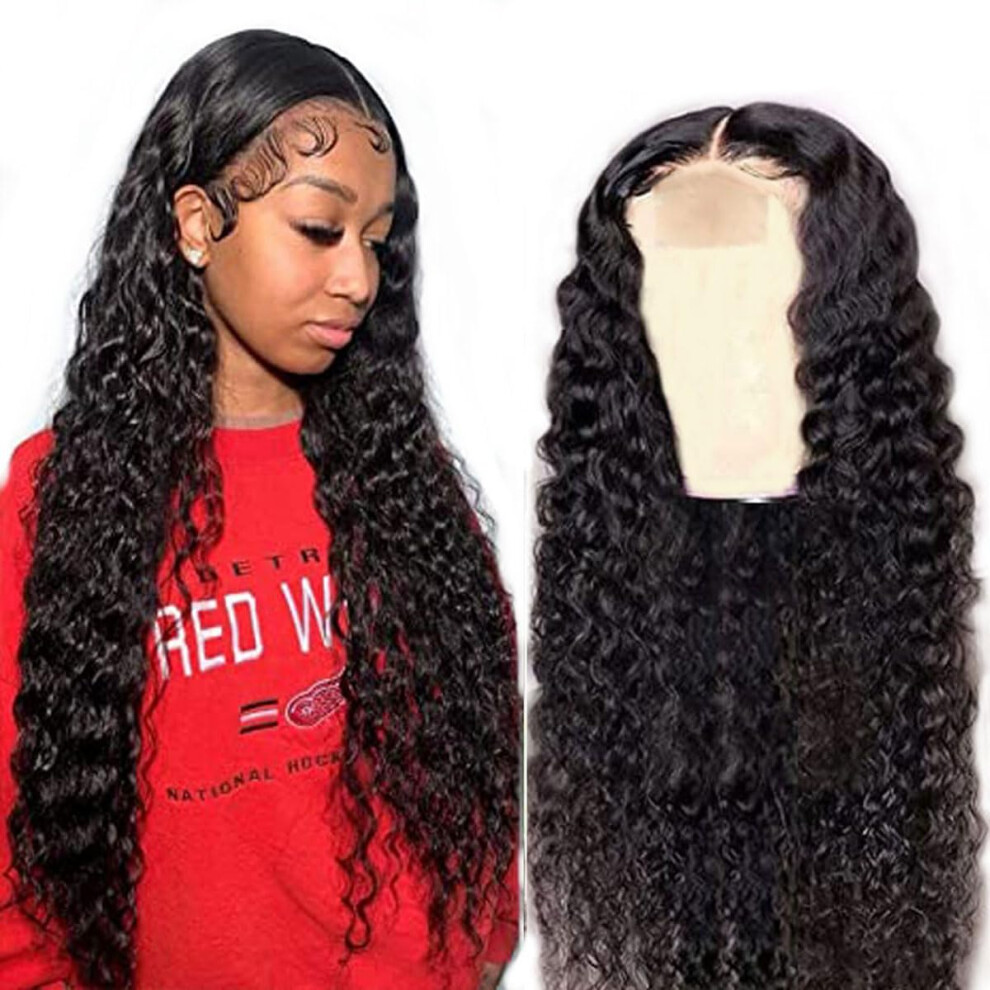 Human Hair Lace Front Wig 20 Inch Curly Wave Brazilian Remy Natural Black Glueless Virgin Hair