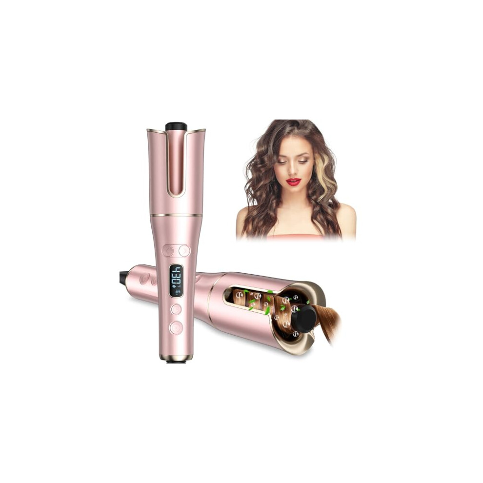 Gold Automatic Curling Iron With Rotating Barrel, Lcd Display, 4 Heat Settings, Dual Voltage Travel