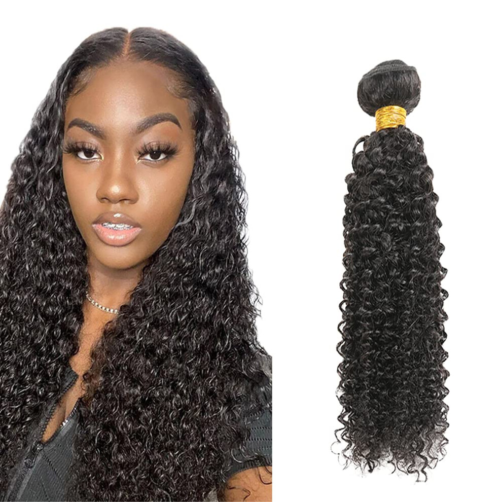 Unisex Black Brazilian Virgin Kinky Curly Hair Bundles 16 Inch Natural 1B Human Hair Extensions