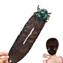 Hair Bun Maker with Elegant Black Mesh Flower and Pearls for Long Hair Styling