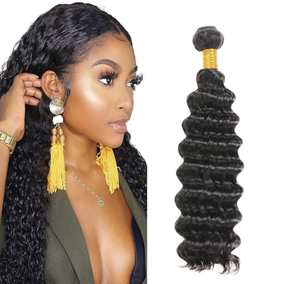 22 Inch Deep Wave Human Hair Bundles Brazilian Virgin Extensions Natural Black for Sewin
