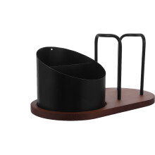 Wooden and Metal Coffee Cup Lid Holder with Condiment Storage