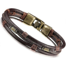 (As show, One size) Retro fashion and personalized leather belt bracelet braided genuine leather leather bracelet,2024 Ping
