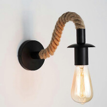 (As show, One size) Hemp wall lamp old wooden wall lamp E27 indoor attic outdoor corridor industrial wall lamp headboard wall lamp,2024 Ping