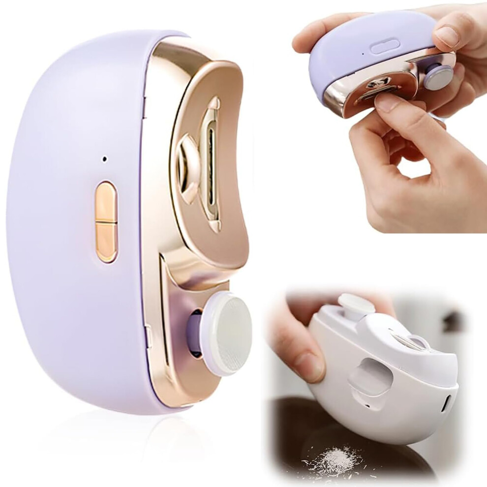 Purple Electric Nail Clipper With Led Precision Trimming, Safety Lock Blade And Nail Debris Collector,