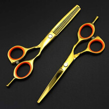 Hair Cutting Scissors Set 5.5 Inch Gold Stainless Steel with Thinning Shears for Professional Hairdressing