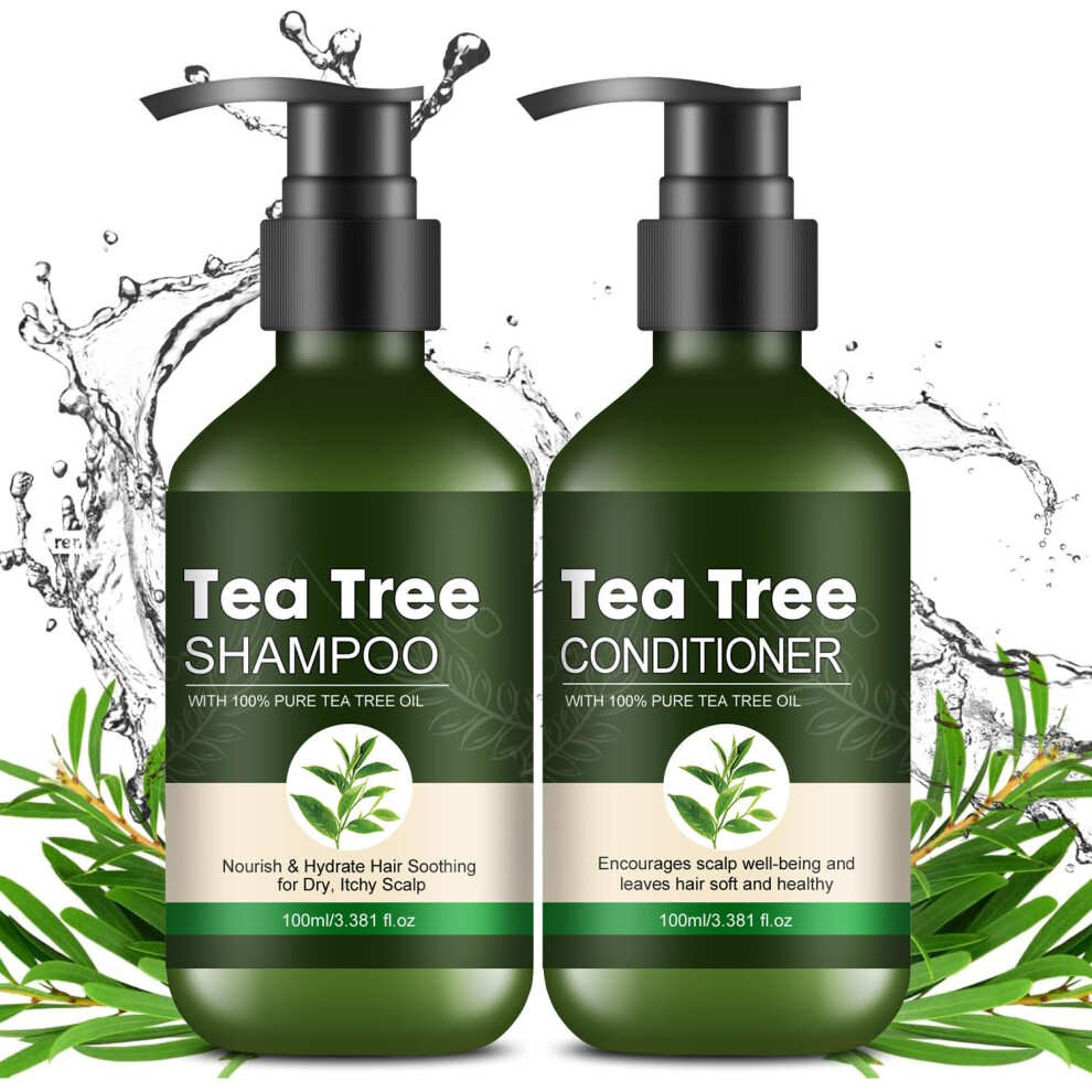 Tea Tree Shampoo and Conditioner Set for Itchy Scalp, Hair Loss, Anti Dandruff, Deep Hydration
