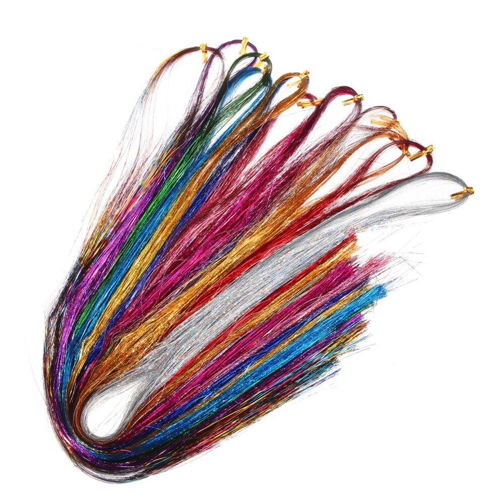 Unisex Hair Tinsel Extensions Kit With Glitter Strands 12 Colors For Women Easy Attach Event Glamour