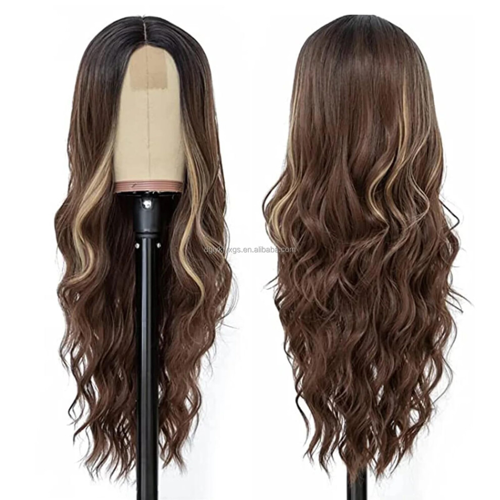 Unisex Long Wavy Wig With Highlights, Heatresistant Natural Waves, Adjustable Comfort Fit