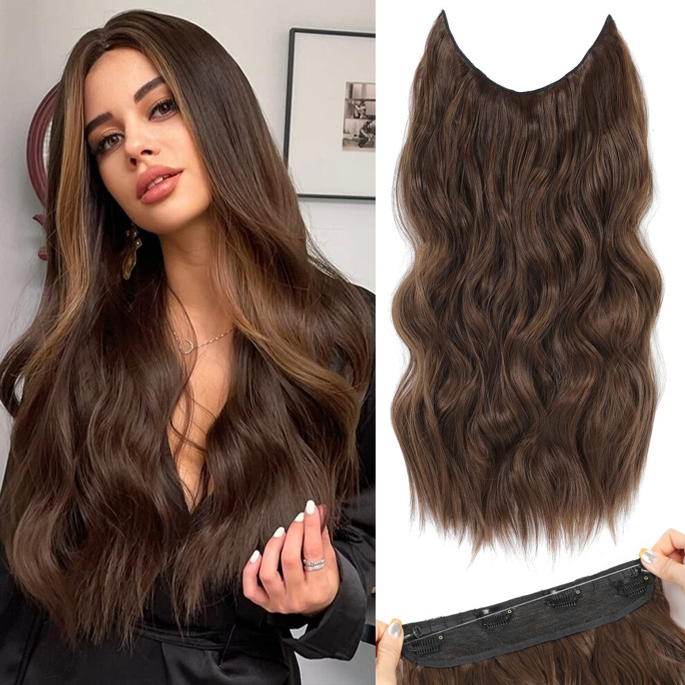 Halo Hair Extensions 20 Inch Wavy Black Invisible Wire Design with Secure FourClip Hold