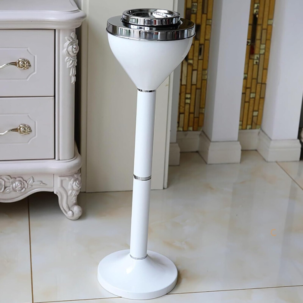 White Standing Ashtray With Lid, Adjustable Height Cigarette Butt Disposal For Indoor Outdoor Use, 60Cm