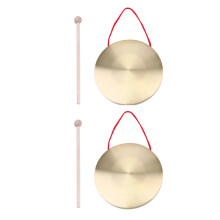 2Ensembles Instruments Percussion Cuivre Et Bois Gongs Chinois Dorés