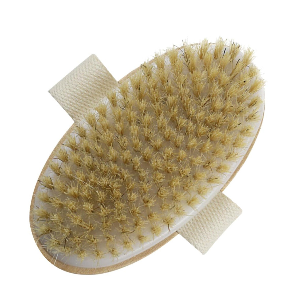 Shower Brush with Natural Bristles Wooden Handle for Gentle Skin Exfoliation and Wet Dry Use