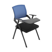 Foldable Training Chair with Rotatable Writing Board Ergonomic Armrests for Office Conference Blue