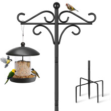 Heavy Duty Double Shepherds Hook Bird Feeder Pole 195cm Tall with Squirrel Proof Baffle for Garden Hanging Plants and Lights
