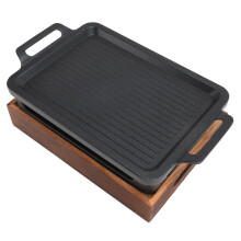 Portable BBQ Grill Aluminum Alloy Tabletop Barbecue with Wooden Base for Camping Outdoor Cooking