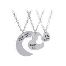 3Pcs Silver Puzzle Heart Pendant Necklace for Sister Graduation