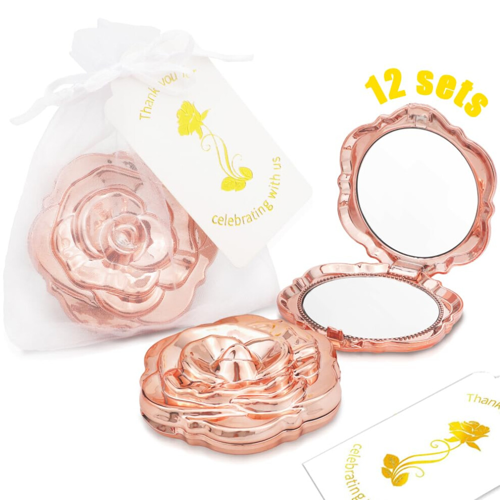 Rose Compact Mirrors Bulk Wedding Favors with Elegant Design, Gift Bags and Thank You Cards (12)