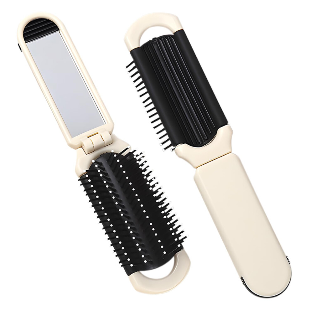 Foldable Hair Brush with Mirror, Compact Travel Comb for Men and Women, Purse and Gym Use