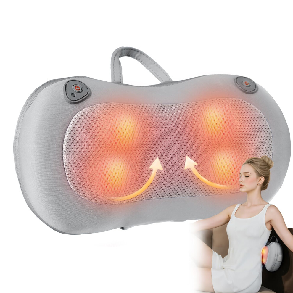 Neck and Back Massager with Heat, 4D DeepKneading Shiatsu Pillow for Pain Relief, Gray Cordless