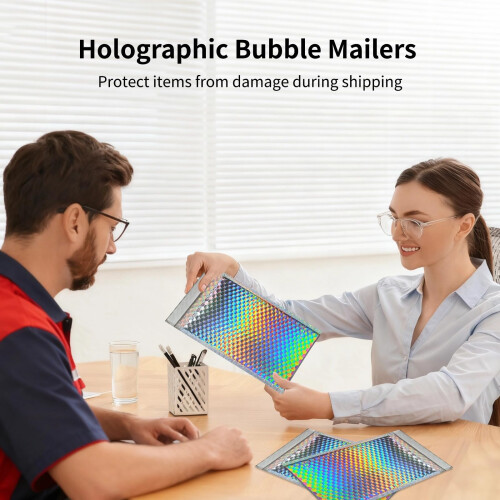 100 Pack Holographic Bubble Mailers with Self Seal Closure, MultiSize Padded Envelopes for 2