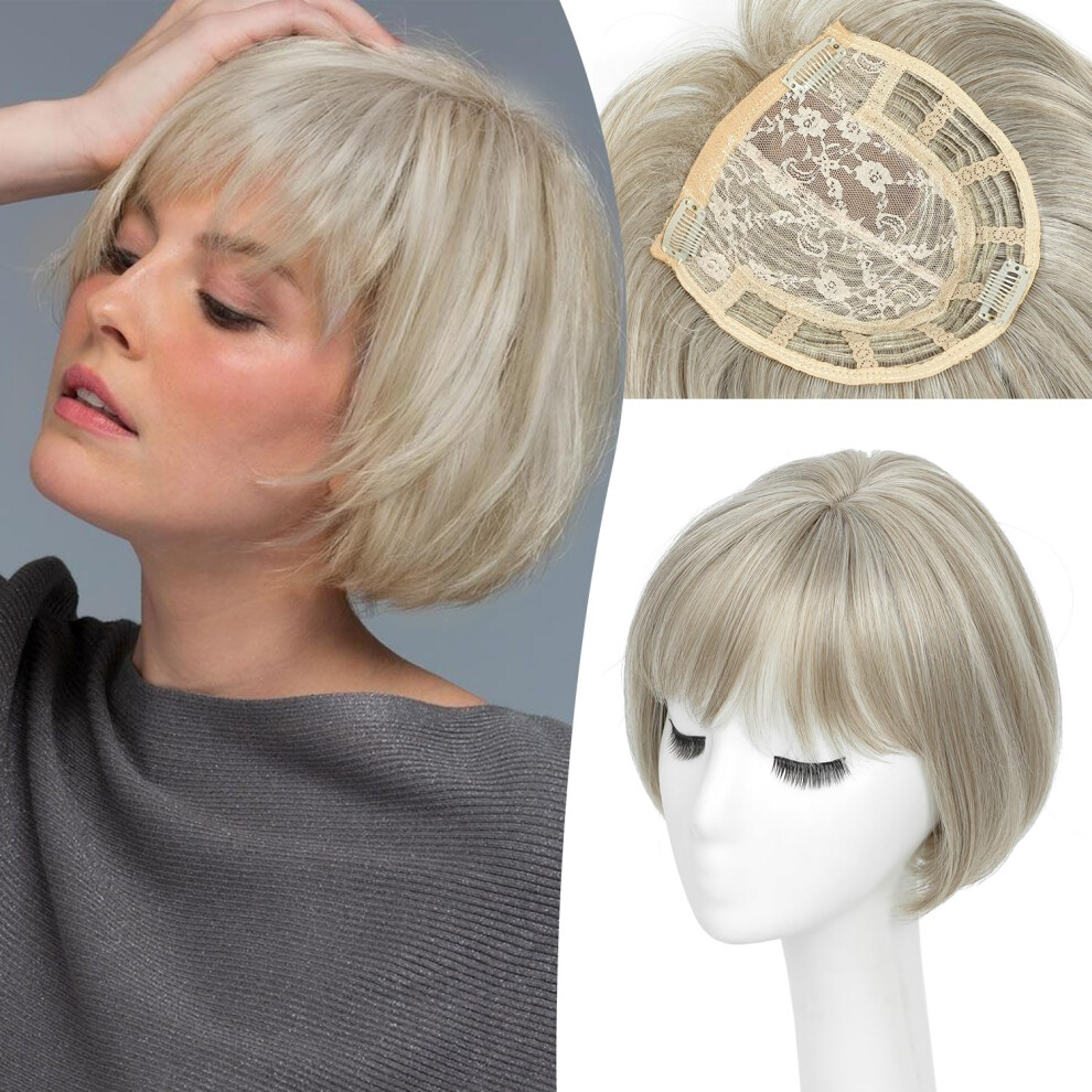 Hair Topper for Thinning Hair Women Short Bob Wig with Bangs Synthetic Side Part Natural Volume