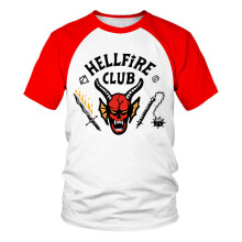 (Red and white short sleeves, M) Kids Boys Long Sleeve Tops Stranger Things Season 4 Hellfire Club T-Shirts Autumn Pullover