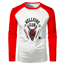 (Red and white long sleeves, M) Kids Boys Long Sleeve Tops Stranger Things Season 4 Hellfire Club T-Shirts Autumn Pullover