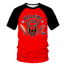 (Black and red short sleeves, Children 90) Kids Boys Long Sleeve Tops Stranger Things Season 4 Hellfire Club T-Shirts Autumn Pullover