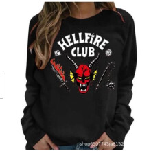 (Long sleeve black, XXL) Kids Boys Long Sleeve Tops Stranger Things Season 4 Hellfire Club T-Shirts Autumn Pullover