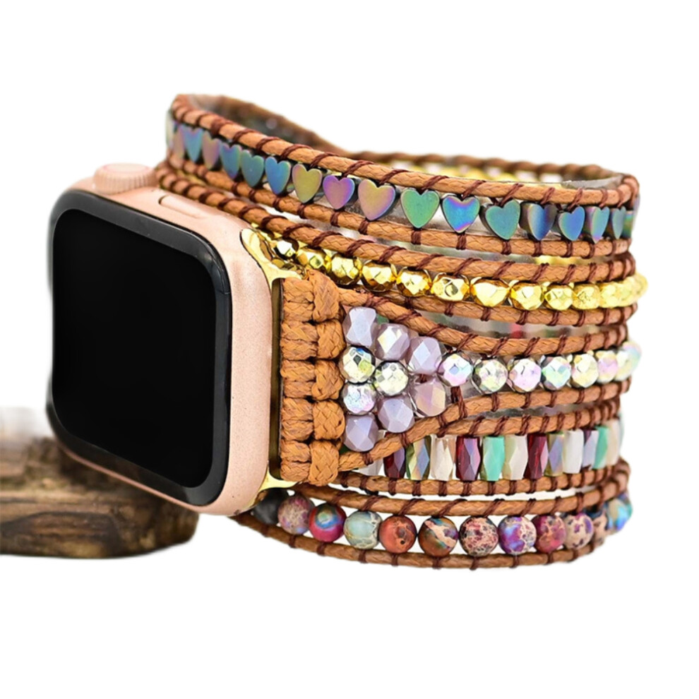 Boho Beads Watch Band Charm Bracelet For Iwatch 38Mm-45Mm, Natural Stone & Braided Rope 9381390157392