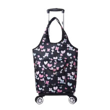 Foldable Shopping Cart 40kg Capacity Lightweight Aluminum Frame 4Wheel Rolling Trolley Bag Pink