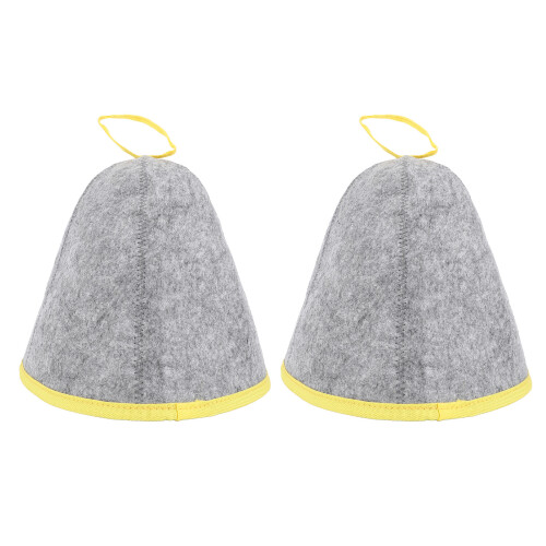 2Pcs Sauna Hat Wool Felt Grey Yellow, Unisex 1