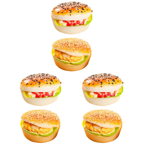 6Pcs Realistic PU Burgers Light Brown Simulation Models for Home Decor 1